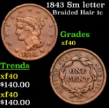 1843 Sm letter Braided Hair Large Cent 1c Grades xf