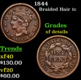 1844 Braided Hair Large Cent 1c Grades xf details
