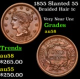 1855 Slanted 55 Braided Hair Large Cent 1c Grades Choice AU/BU Slider