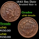 1842 Sm Date Braided Hair Large Cent 1c Grades xf Details