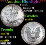 ***Auction Highlight*** 1998 Silver Eagle Dollar $1 Grades ms69+ (fc)