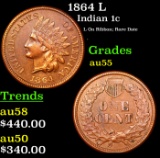 1864 L Indian Cent 1c Grades Choice AU