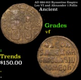 AD 886-912 Byzantine Empire Leo VI and Alexander 1 Follis Ancient Grades vf