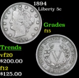 1894 Liberty Nickel 5c Grades f+