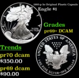 Proof 1995-p In Original Plastic Capsule Silver Eagle Dollar $1 Grades GEM++ Proof Deep Cameo