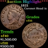 ***Auction Highlight*** 1821 Coronet Head Large Cent 1c Grades vf++ (fc)