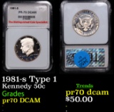 Proof 1981-s Type 1 Kennedy Half Dollar 50c Graded pr70 DCAM BY TDCS