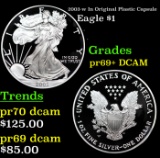Proof 2003-w In Original Plastic Capsule Silver Eagle Dollar $1 Grades GEM++ Proof Deep Cameo