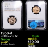 NGC 1950-d Jefferson Nickel 5c Graded ms65 BY NGC