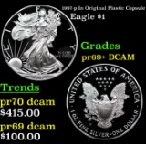 Proof 1997-p In Original Plastic Capsule Silver Eagle Dollar $1 Grades GEM++ Proof Deep Cameo