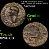 37-41 AD Germanicus, struck under Caligula AE As Vesta Bronze Ancient Grades vf.