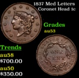 1837 Med Letters Coronet Head Large Cent 1c Grades Select AU