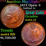 ***Auction Highlight*** 1873 Open 3 Indian Cent 1c Grades Choice Unc RD (fc)