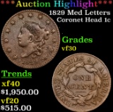 ***Auction Highlight*** 1829 Med Letters Coronet Head Large Cent 1c Grades vf++ (fc)