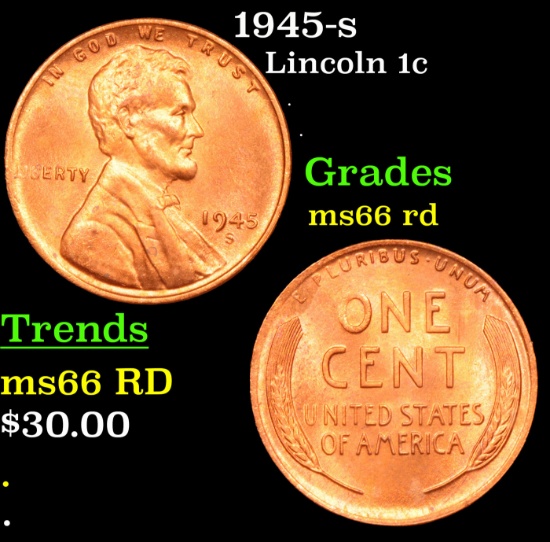 1945-s Lincoln Cent 1c Grades GEM+ Unc RD