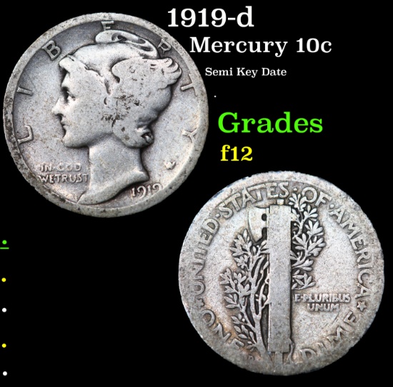 1919-d Mercury Dime 10c Grades f, fine