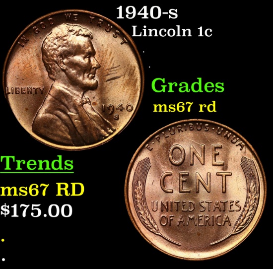 1940-s Lincoln Cent 1c Grades GEM++ Unc RD
