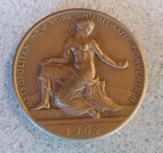 1964 Silver Metropolitan NY Numismatic Convention Medallion in Orig. Packaging Grades Brilliant Unci