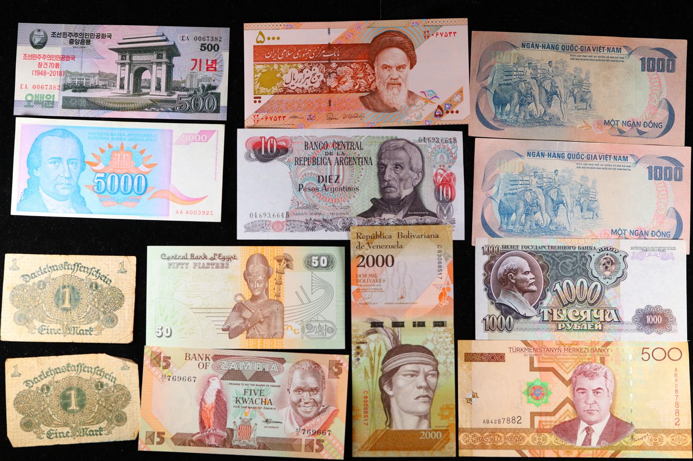 Notes Of Different Countries With Names