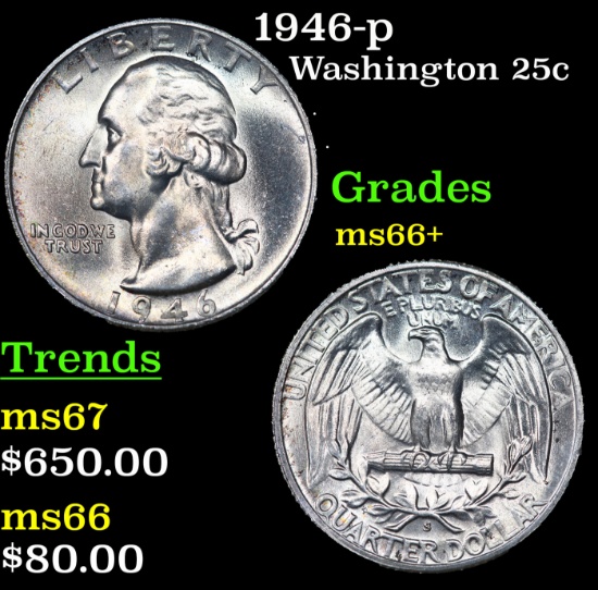 1946-p Washington Quarter 25c Grades GEM++ Unc