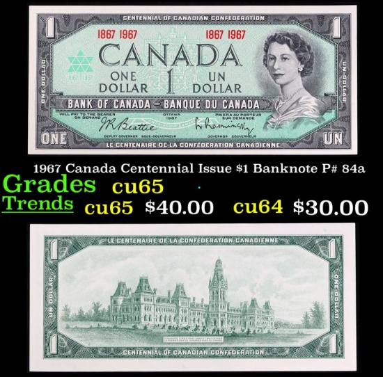 1967 Canada Centennial Issue $1 Banknote P# 84a Grades Gem CU