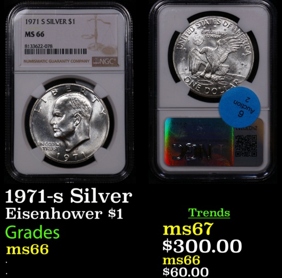 NGC 1971-s Silver Eisenhower Dollar $1 Graded ms66 By NGC