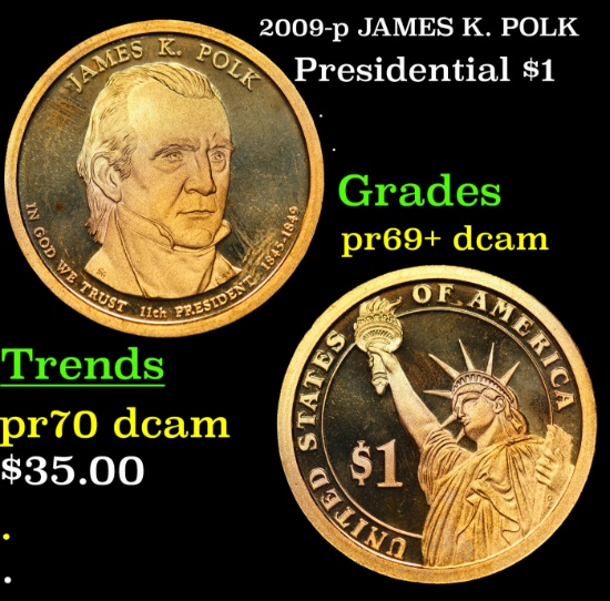 Proof 2009-p JAMES K. POLK Presidential Dollar 1 Grades GEM++ Proof Deep Cameo