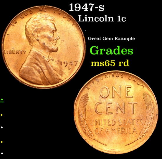 1947-s Lincoln Cent 1c Grades GEM Unc RD