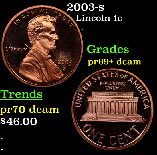 Proof 2003-s Lincoln Cent 1c Grades GEM++ Proof Deep Cameo