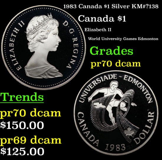 Proof 1983 Canada $1 Silver Canada Dollar KM#?138 1 Grades GEM++ Proof Deep Cameo
