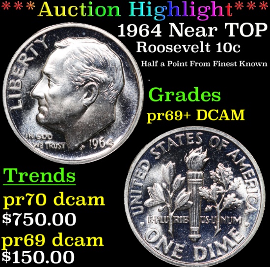 Proof ***Auction Highlight*** 1964 Roosevelt Dime Near TOP POP! 10c Graded pr69+ DCAM BY SEGS (fc)