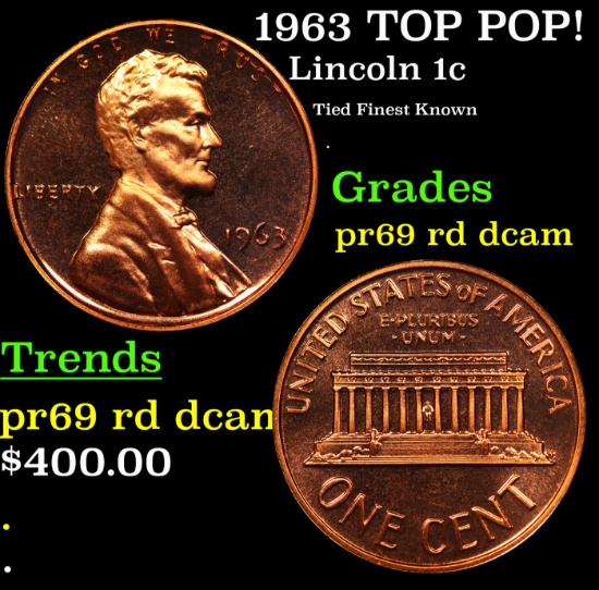Proof 1963 Lincoln Cent TOP POP! 1c Graded pr69 rd dcam BY SEGS