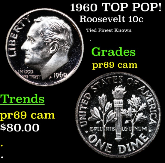 Proof 1960 Roosevelt Dime TOP POP! 10c Graded pr69 cam BY SEGS