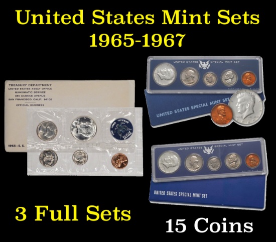 3 SMS sets 1965-1967 Run of Special Mint Sets SMS  40% Half Dollar