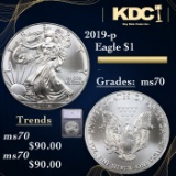 2019-p Silver Eagle Dollar 1 Graded ms70 By SEGS