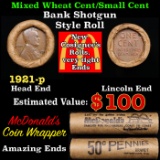 Lincoln Wheat Cent 1c Mixed Roll Orig Brandt McDonalds Wrapper, 1921-p end, Wheat other end