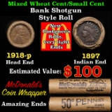 Small Cent Mixed Roll Orig Brandt McDonalds Wrapper, 1918-p Lincoln Wheat end, 1887 Indian other end