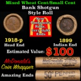Small Cent Mixed Roll Orig Brandt McDonalds Wrapper, 1918-p Lincoln Wheat end, 1899 Indian other end