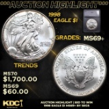 ***Auction Highlight*** 1998 Silver Eagle Dollar $1 Graded ms69+ By SEGS (fc)
