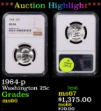 ***Auction Highlight*** NGC 1964-p Washington Quarter 25c Graded ms66 By NGC (fc)