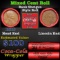Mixed small cents 1c orig shotgun roll, 1919-p Lincoln Cent, Wheat Cent other end, Coca-Cola Brandt