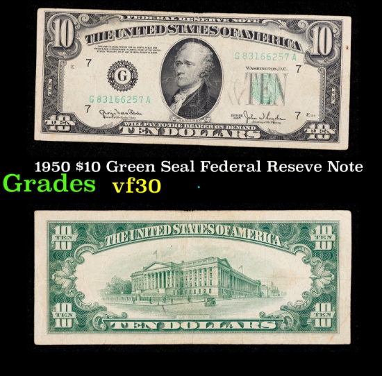 1950 $10 Green Seal Federal Reseve Note Grades vf++