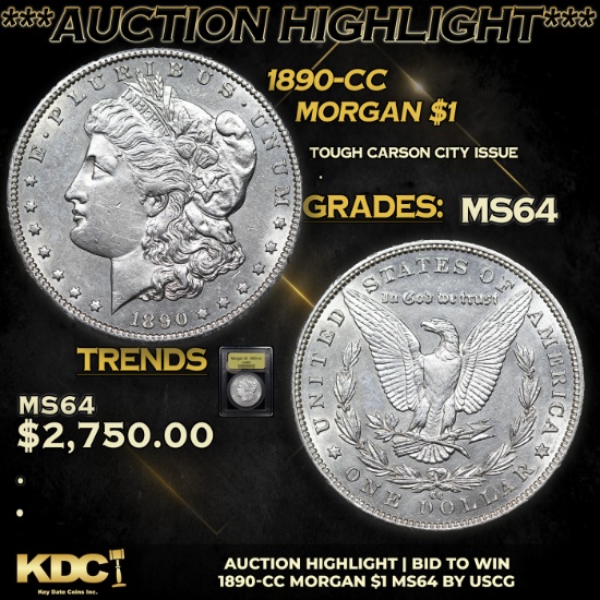 ***Auction Highlight*** 1890-cc Morgan Dollar $1 Graded Choice Unc By USCG (fc)