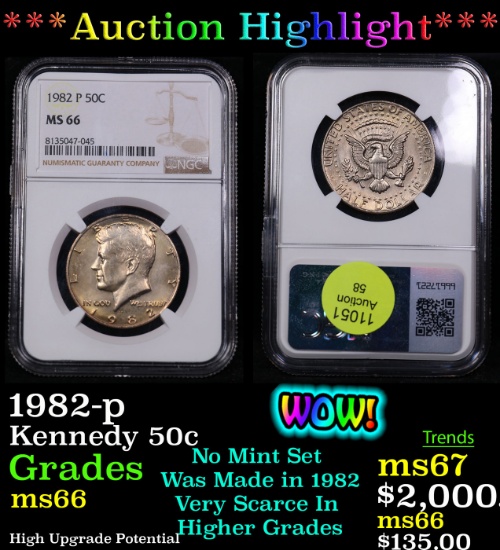***Auction Highlight*** NGC 1982-p Kennedy Half Dollar 50c Graded ms66 By NGC (fc)