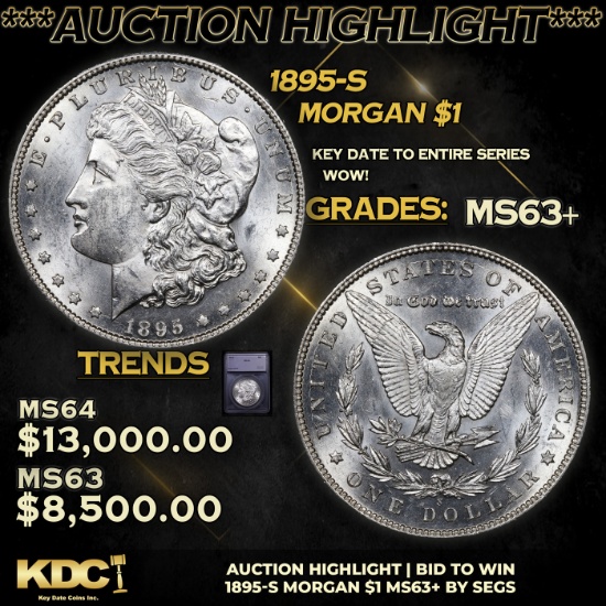 ***Auction Highlight*** 1895-s Morgan Dollar 1 Graded ms63+ By SEGS (fc)