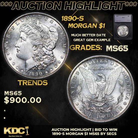 ***Auction Highlight*** 1890-s Morgan Dollar $1 Graded ms65 By SEGS (fc)