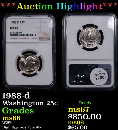 ***Auction Highlight*** NGC 1988-d Washington Quarter 25c Graded ms66 BY NGC (fc)