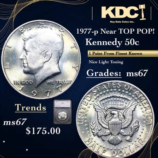 1977-p Kennedy Half Dollar Near TOP POP! 50c Graded ms67 BY SEGS