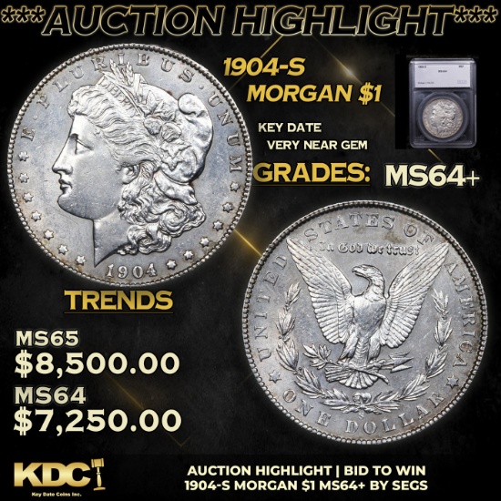 ***Auction Highlight*** 1904-s Morgan Dollar 1 Graded ms64+ By SEGS (fc)