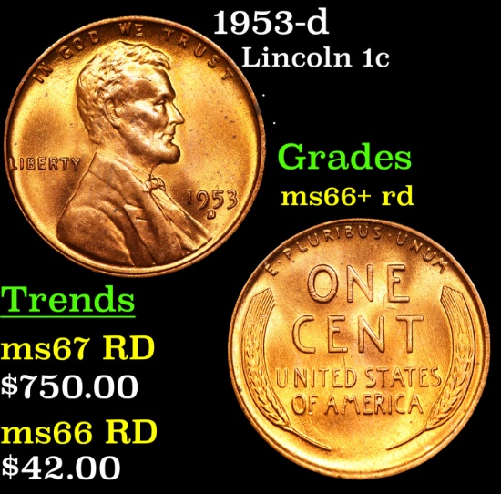 1953-d Lincoln Cent 1c Grades GEM++ RD